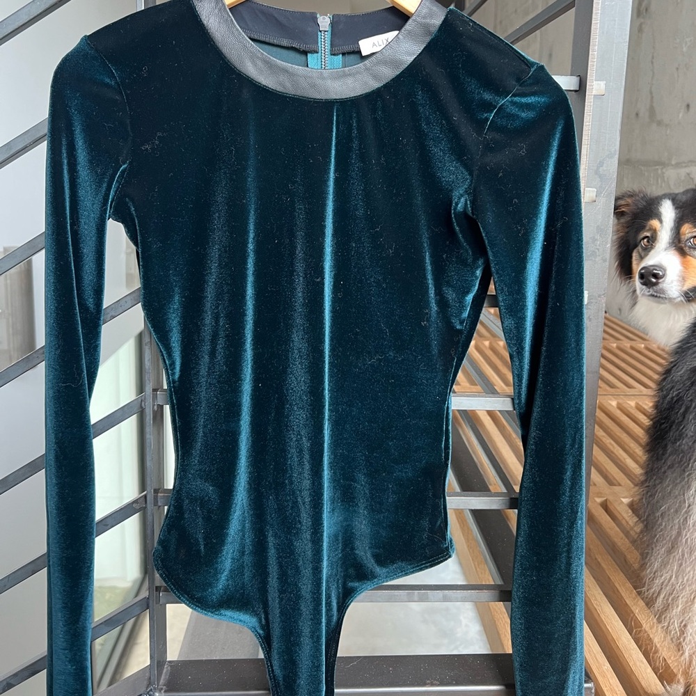 ALIX NYC Velvet Long Sleeve Bodysuit - Deep Teal